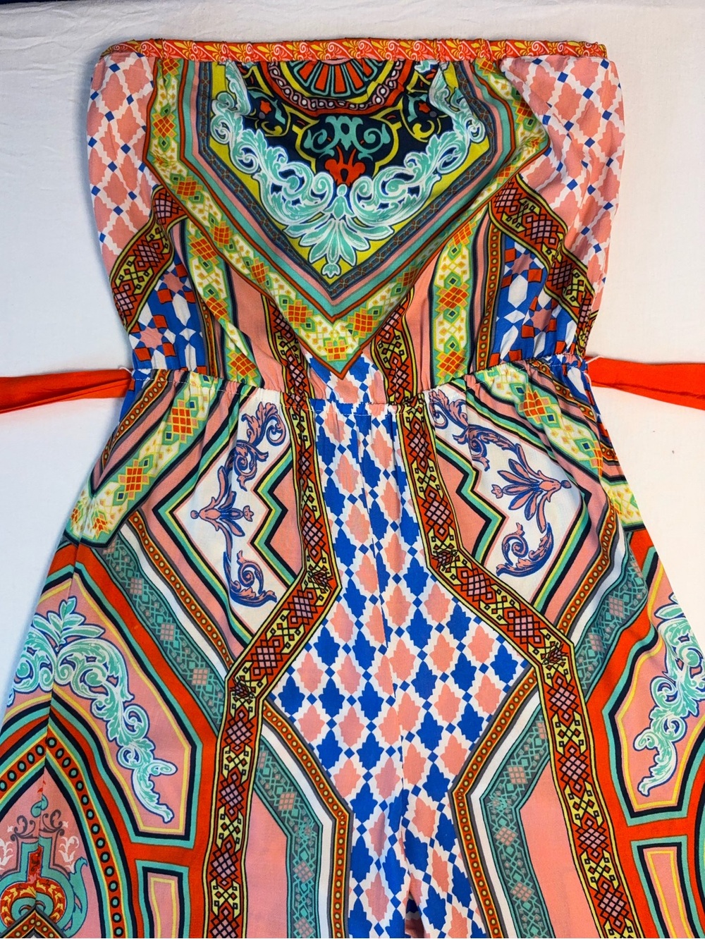Flying Tomato Strapless Scarf Print Wide-Leg Jumpsuit | Boho Resort | Size M - Picture 3 of 10